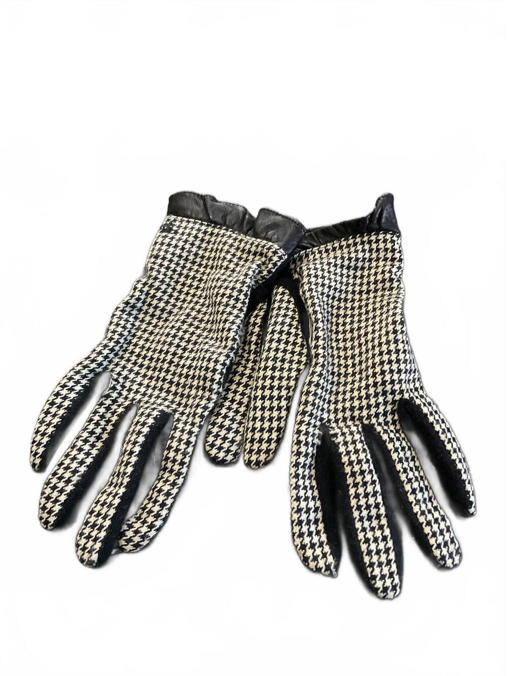 Lauren Ralph Lauren Wool/cashmere /leather Black /White Houndstooth Gloves